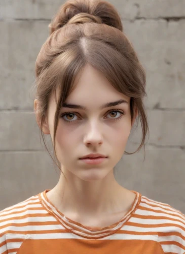 portrait of a girl,natural cosmetic,realdoll,girl portrait,the girl's face,female model,doll's facial features,worried girl,young woman,cinnamon girl,woman face,girl in t-shirt,bun,clementine,pretty young woman,young model istanbul,teen,maya,female face,beautiful face,Photography,Natural