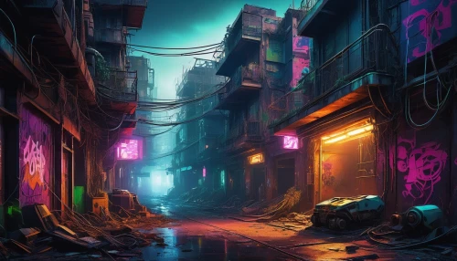 alleyway,alley,cyberpunk,colorful city,blind alley,world digital painting,slums,narrow street,slum,kowloon city,street canyon,rescue alley,alley cat,china town,neon ghosts,neon arrows,hanoi,kowloon,the street,neon light,Art,Classical Oil Painting,Classical Oil Painting 30