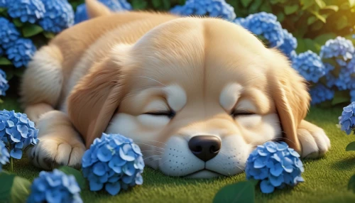 cute puppy,sleeping dog,napping,blanket of flowers,sleeping rose,sleeping beauty,sleeping,golden retriever puppy,zzz,canine rose,asleep,dog sleeping face,sleepyhead,nap,blue pillow,sleepy,puppy,to sleep,baby sleeping,golden retriever,Unique,3D,3D Character