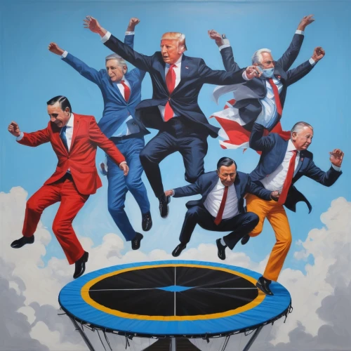 hot air,flying disc,trampoline,risk joy,low energy,world politics,trump,cirque,stand-up flight,album cover,2020,cirque du soleil,state of the union,flying objects,dante's inferno,45,skycraper,ufos,off russian energy,juggling club,Illustration,Realistic Fantasy,Realistic Fantasy 24