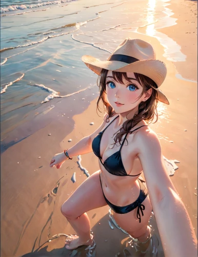 beach background,beach scenery,sun hat,ocean,sea,tracer,straw hat,summer hat,high sun hat,sanya,seaside,beach toy,sea ocean,honmei choco,beached,one-piece swimsuit,by the sea,summer background,sun and sea,beautiful beach,Anime,Anime,Traditional