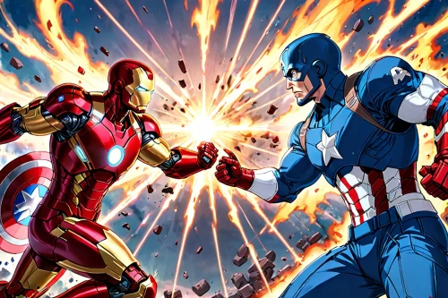 civil war,cleanup,assemble,red and blue,marvel comics,red blue wallpaper,clash,battle,fight,marvel,avengers,iron,versus,ironman,superhero background,skirmish,confrontation,duel,sparring,historical battle,Anime,Anime,Traditional