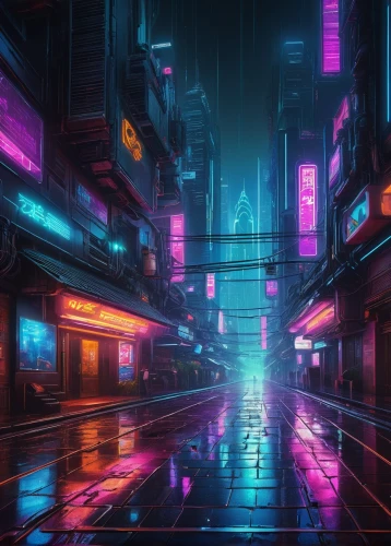 cyberpunk,shinjuku,colorful city,futuristic landscape,tokyo city,cityscape,metropolis,neon lights,fantasy city,neon arrows,neon light,tokyo,scifi,vapor,80's design,alleyway,retro background,cyberspace,alley,abstract retro,Art,Classical Oil Painting,Classical Oil Painting 30