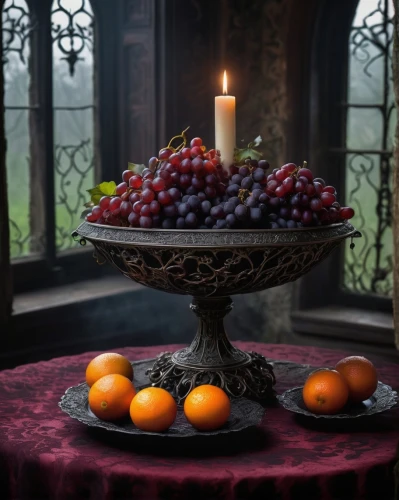 bowl of fruit in rain,bowl of fruit,fruit bowl,basket of fruit,still life photography,cherries in a bowl,autumn still life,mystic light food photography,fruit plate,autumn fruits,autumn fruit,fruit cup,fruit basket,pomegranate,fresh grapes,still life,wood and grapes,candle holder,tealight,basket with apples,Art,Classical Oil Painting,Classical Oil Painting 04