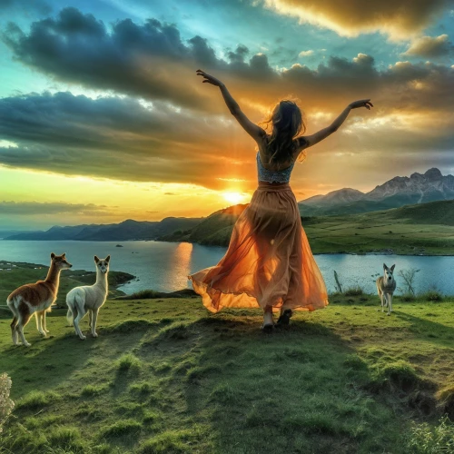 shamanic,shamanism,fantasy picture,sun salutation,spring equinox,photo manipulation,celtic woman,spiritual environment,the spirit of the mountains,half lotus tree pose,leap for joy,divine healing energy,mother earth,dance with canvases,global oneness,photomanipulation,wild and free,paganism,mountain spirit,awakening
