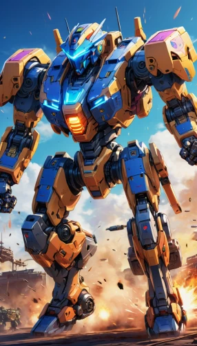 heavy object,topspin,mech,mecha,bumblebee,bolt-004,bastion,cg artwork,gundam,transformers,destroy,game illustration,dreadnought,robot combat,blue tiger,road roller,evangelion mech unit 02,tau,sky hawk claw,hongdu jl-8,Illustration,Japanese style,Japanese Style 03