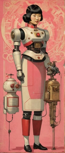 lady medic,percolator,chef,aquanaut,mecha,medic,fallout4,retro woman,men chef,rockabella,repairman,girl in the kitchen,robot icon,industrial robot,robot in space,spacesuit,bot,mechanical,sci fiction illustration,robot,Illustration,Japanese style,Japanese Style 08