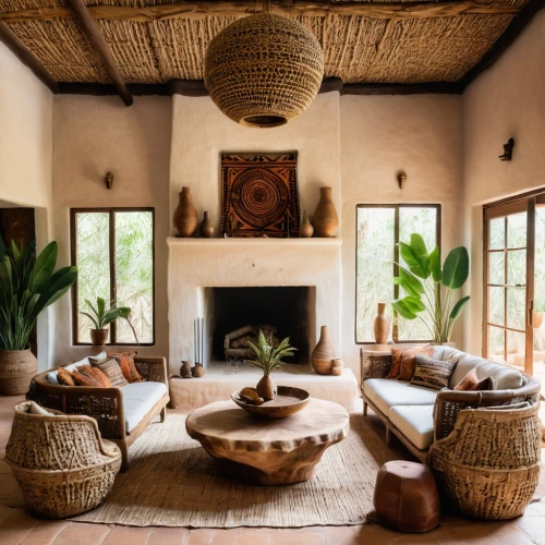 cabana,fireplaces,interior decor,sitting room,living room,home interior,beautiful home,calabash,contemporary decor,thatch umbrellas,family room,rustic,moroccan pattern,decor,fire place,fireplace,boho,traditional house,pachamama,interior design,Illustration,Paper based,Paper Based 17