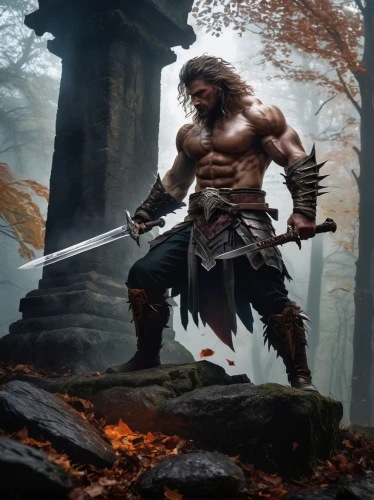 barbarian,warrior and orc,fantasy warrior,valhalla,warlord,lone warrior,heroic fantasy,dane axe,cave man,sparta,woodsman,neanderthal,swordsman,massively multiplayer online role-playing game,orc,tarzan,highlander,the warrior,spartan,norse,Art,Classical Oil Painting,Classical Oil Painting 29