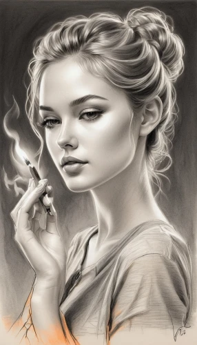 smoking girl,girl smoke cigarette,cigarette girl,mystical portrait of a girl,cigarette,smoke art,e-cigarette,girl drawing,burning cigarette,fantasy portrait,smoking,pencil art,smoker,world digital painting,girl portrait,e cigarette,smoking cessation,charcoal pencil,electronic cigarette,pencil drawings,Illustration,Black and White,Black and White 30