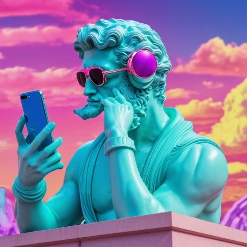 aesthetic,neptune,poseidon,phone icon,vapor,eros statue,man talking on the phone,wall,poseidon god face,80s,aesthetics,bacchus,thinker,odyssey,fountain of neptune,viewphone,esthetic,apollo,neptune fountain,man in pink,Conceptual Art,Sci-Fi,Sci-Fi 28