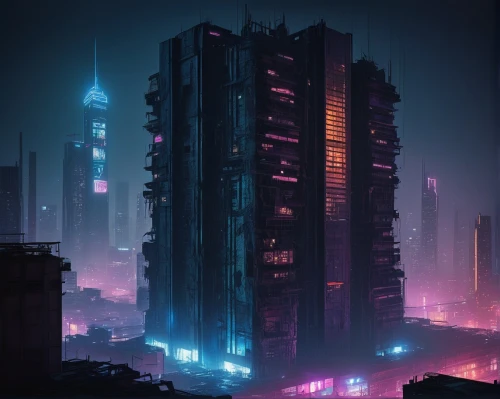 cyberpunk,dystopian,cityscape,shanghai,metropolis,dystopia,high-rises,futuristic landscape,high rises,skyscraper,skyscrapers,urban towers,fantasy city,futuristic,destroyed city,kowloon,shinjuku,the skyscraper,city at night,city blocks,Conceptual Art,Sci-Fi,Sci-Fi 25