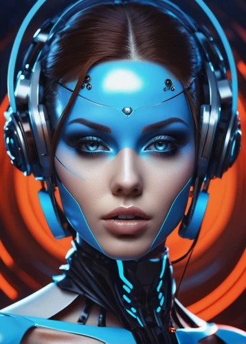 cyborg,cybernetics,music player,cyber,electronic music,electro,echo,cyberspace,valerian,biomechanical,head woman,computer art,cyberpunk,streampunk,symetra,bjork,audio player,humanoid,sci fiction illustration,headset,Illustration,Realistic Fantasy,Realistic Fantasy 10