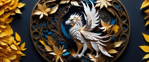 ornamental bird,an ornamental bird,carved wood,wood carving,art deco wreaths,art deco ornament,laurel wreath,art nouveau design,blue and gold macaw,gold leaves,patterned wood decoration,golden wreath,decoration bird,prince of wales feathers,floral ornament,gold foil laurel,decorative art,gold leaf,ornamental wood,ornamental dividers