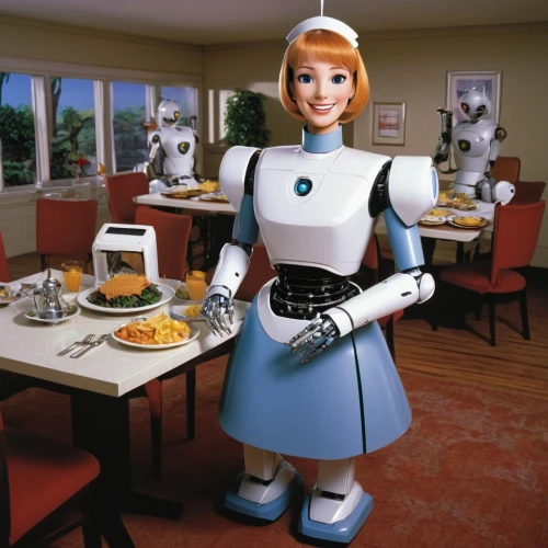 smart house,housekeeper,retro diner,housewife,chef's uniform,waitress,housekeeping,robots,soft robot,maid,women in technology,home appliances,internet of things,robotics,smarthome,home automation,girl in the kitchen,diner,robot,chef,Illustration,Children,Children 01