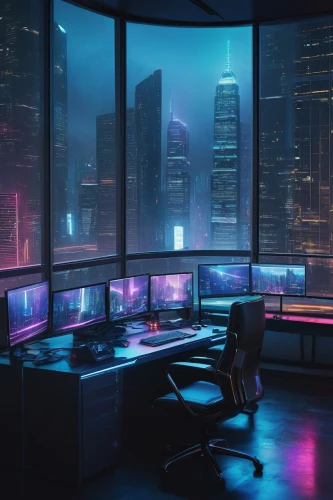 computer room,blur office background,cyberpunk,modern office,computer desk,the server room,computer workstation,desk,working space,monitor wall,cyberspace,offices,monitors,desktop,3d background,cyber,study room,pc tower,game room,creative office,Conceptual Art,Oil color,Oil Color 05