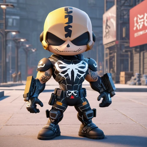 steel man,crossbones,minibot,mute,spyder,cyborg,vigil,war machine,spartan,capitanamerica,venom,cartoon ninja,pubg mascot,nova,enforcer,renegade,cobra,infiltrator,terminator,ironman,Unique,3D,3D Character