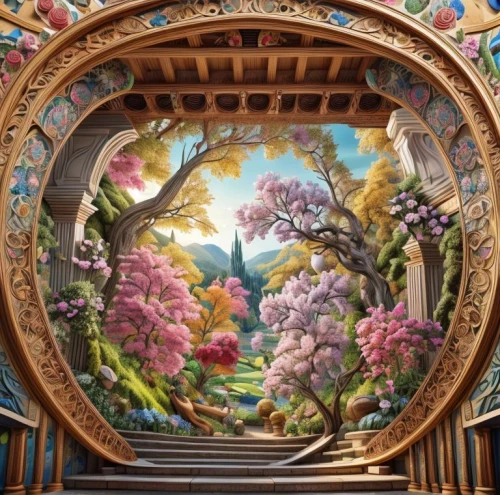 theater curtain,stage curtain,frederic church,theater stage,murals,theatrical scenery,hall of supreme harmony,theatre curtains,mural,theatre stage,wall painting,theater curtains,colorful tree of life,treasure hall,stage design,chinese screen,oriental painting,chinese art,garden of eden,tapestry