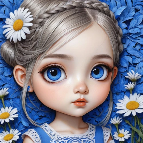 blue daisies,girl in flowers,flower painting,blue chrysanthemum,painter doll,forget-me-not,flower background,blue flower,himilayan blue poppy,blue flowers,blue petals,beautiful girl with flowers,bluebell,artist doll,marguerite,eglantine,girl picking flowers,floral background,myosotis,flower girl,Conceptual Art,Fantasy,Fantasy 03