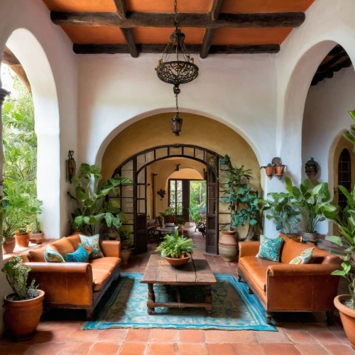 spanish tile,hacienda,patio,courtyard,inside courtyard,santa barbara,fireplaces,moroccan pattern,house plants,porch,beautiful home,florida home,cabana,breakfast room,interior decor,home interior,arches,patio furniture,terracotta tiles,the threshold of the house,Illustration,Paper based,Paper Based 17