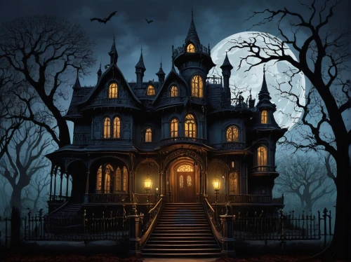 the haunted house,haunted house,witch house,witch's house,haunted castle,creepy house,ghost castle,gothic style,house silhouette,victorian house,gothic architecture,halloween background,halloween and horror,halloween scene,haunted cathedral,haunted,doll's house,dark gothic mood,halloween poster,halloween illustration,Illustration,Vector,Vector 03