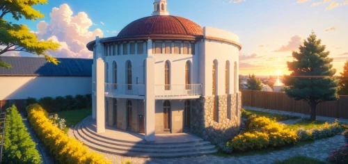 observatory,watertower,water tower,crown render,temple fade,roof landscape,render,roof domes,french building,fairy tale castle,mortuary temple,renaissance tower,lookout tower,3d rendering,synagogue,gold castle,violet evergarden,star mosque,3d render,house roof