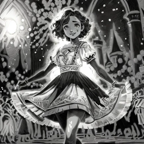 cinderella,little girl twirling,merida,radha,quinceañera,concert dance,dancer,rosa 'the fairy,snow white,performer,illumination,the snow queen,fairy tale character,ballerina girl,queen of the night,fairy lights,magician,twirling,moana,baroque angel,Art sketch,Art sketch,Comic