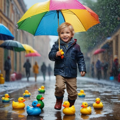 walking in the rain,children's background,little girl with umbrella,rubber ducks,rubber duckie,man with umbrella,rubber ducky,in the rain,raindops,protection from rain,rain protection,duckling,rubber duck,splash photography,red duck,kids' things,rainy day,ducky,photographing children,child playing,Photography,General,Natural