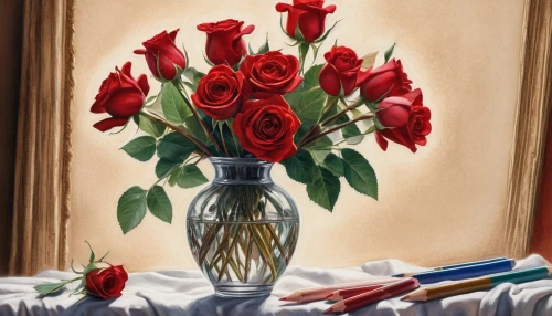 flower painting,red roses,rose arrangement,spray roses,red tablecloth,rose flower illustration,colored pencil background,watercolor roses and basket,vase,fabric roses,art painting,romantic rose,table artist,bouquet of roses,red rose,photo painting,flowers png,flower vase,with roses,glass painting,Conceptual Art,Daily,Daily 17