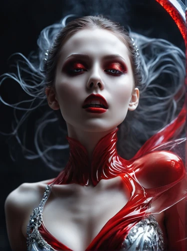 vampire woman,vampire lady,queen of hearts,red lantern,lady in red,red,fire red eyes,shades of red,scarlet witch,crimson,red skin,rouge,red paint,vampire,red throat,gothic fashion,red smoke,the enchantress,gothic portrait,silk red,Photography,Artistic Photography,Artistic Photography 03