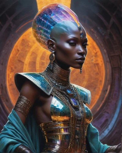 fantasy portrait,sci fiction illustration,andromeda,cleopatra,dark elf,priestess,nebula guardian,zodiac sign libra,cg artwork,fantasy art,sphynx,jaya,violet head elf,sadu,aura,sorceress,african woman,ori-pei,prejmer,fantasia,Illustration,Realistic Fantasy,Realistic Fantasy 06