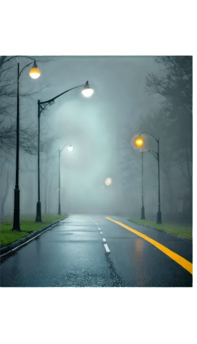 street lights,street lamps,streetlight,pedestrian lights,dense fog,outdoor street light,foggy landscape,street light,street lamp,highway lights,automotive fog light,streetlamp,fog,night photography,empty road,the fog,ground fog,traffic lamp,night highway,security lighting,Illustration,Vector,Vector 13