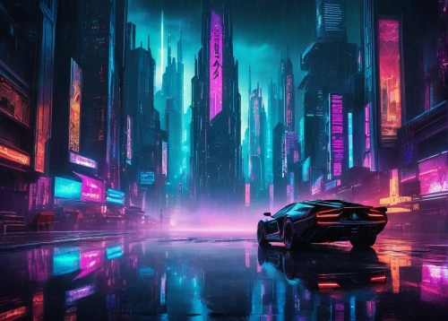 3d car wallpaper,futuristic,futuristic landscape,cyberpunk,cityscape,toyota supra,mazda rx-7,futuristic car,metropolis,vapor,electric,80's design,i8,supra,merc,dystopian,matrix,ultraviolet,urban,elektrocar,Illustration,Realistic Fantasy,Realistic Fantasy 46