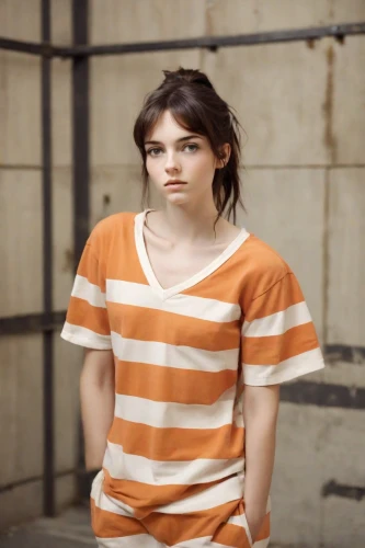 prisoner,depressed woman,horizontal stripes,drug rehabilitation,video scene,girl in t-shirt,isolated t-shirt,burglary,photo session in torn clothes,lori,worried girl,clementine,the girl's face,striped background,television character,girl with cereal bowl,digital compositing,detention,main character,young woman,Photography,Natural