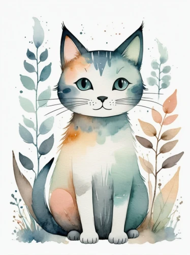 watercolor cat,calico cat,watercolour fox,cat vector,blossom kitten,drawing cat,calico,pet portrait,watercolor background,capricorn kitz,little fox,gray kitty,cat portrait,garden-fox tail,cat on a blue background,flower cat,feral cat,little cat,japanese bobtail,chinese pastoral cat,Illustration,Paper based,Paper Based 25