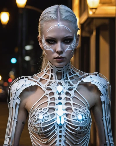 cyborg,humanoid,cybernetics,biomechanical,cyberpunk,neon body painting,valerian,wearables,futuristic,exoskeleton,artificial intelligence,bodypaint,terminator,articulated manikin,harnessed,electro,cyber,ai,human,sci fi,Photography,Documentary Photography,Documentary Photography 31