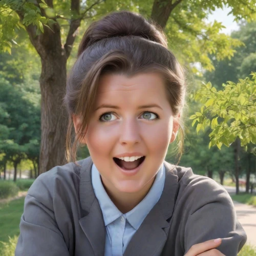 real estate agent,pam trees,mother earth squeezes a bun,the girl's face,woman eating apple,adorable,portrait background,bun,bun mixed,updo,surprised,ecstatic,natural cosmetic,estate agent,golf course background,attractive woman,park staff,bouffant,linkedin icon,politician,Photography,Realistic