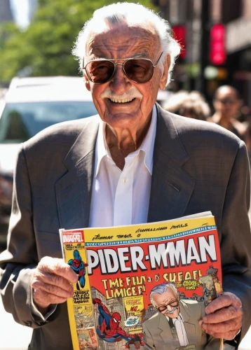 stan lee,peter,peter i,hero,mailman,reading the newspaper,comic book,comicbook,newspaper reading,comic book bubble,marvel comics,comic hero,comic books,spider-man,elderly man,newspapers,steel man,man,people reading newspaper,spiderman,Art,Artistic Painting,Artistic Painting 23