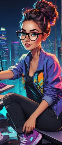 girl at the computer,game illustration,sci fiction illustration,women in technology,girl studying,night administrator,illustrator,bookkeeper,salesgirl,blur office background,vector girl,neon human resources,computer game,world digital painting,receptionist,community manager,code geek,librarian,girl and car,tracer,Illustration,Abstract Fantasy,Abstract Fantasy 23