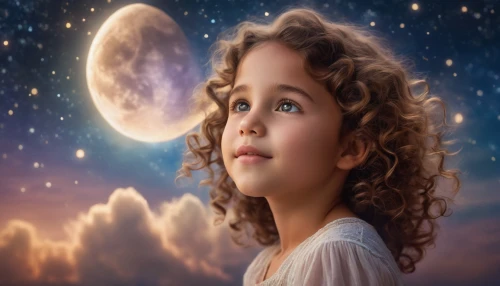 mystical portrait of a girl,children's background,little girl fairy,the little girl,child fairy,child portrait,astronomer,celestial body,digital compositing,moonbeam,lunar,children's fairy tale,celestial phenomenon,moon phase,moon shine,moon and star background,image manipulation,herfstanemoon,celestial bodies,shirley temple,Photography,General,Cinematic