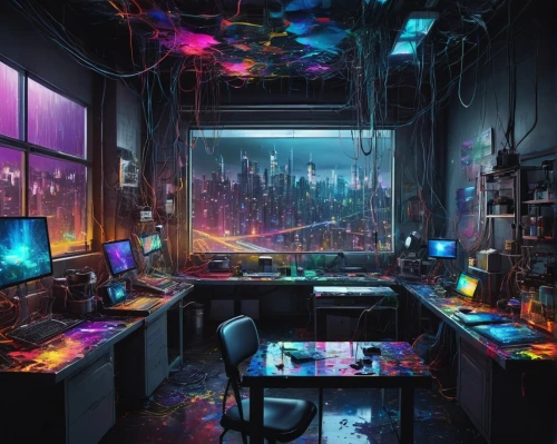 cyberpunk,computer room,computer desk,computer art,computer,computer workstation,the server room,desk,study room,game room,creative office,computers,trip computer,playing room,computer addiction,laboratory,working space,desktop computer,computer game,computer freak,Photography,Artistic Photography,Artistic Photography 05