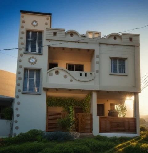 exterior decoration,gold stucco frame,house with caryatids,art deco,dunes house,villa,stucco frame,residential house,holiday villa,private house,house front,modern house,beautiful home,architectural style,stucco wall,residence,two story house,house facade,traditional house,house shape,Photography,General,Realistic