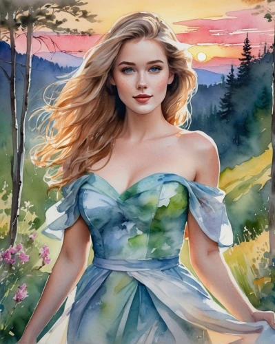 landscape background,watercolor background,world digital painting,fantasy portrait,celtic woman,springtime background,fantasy picture,girl on the river,photo painting,girl in a long dress,romantic portrait,oil painting,fantasy art,art painting,portrait background,spring background,oil painting on canvas,elsa,digital painting,painting technique,Illustration,Paper based,Paper Based 25