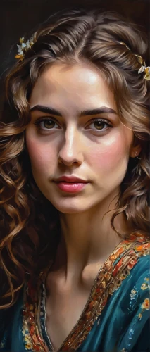 world digital painting,mystical portrait of a girl,miss circassian,fantasy portrait,girl in a historic way,cepora judith,oil painting,oil painting on canvas,thracian,portrait of a girl,woman face,portrait background,young woman,girl in a long,photo painting,celtic queen,digital painting,woman's face,girl portrait,merida,Illustration,Children,Children 06