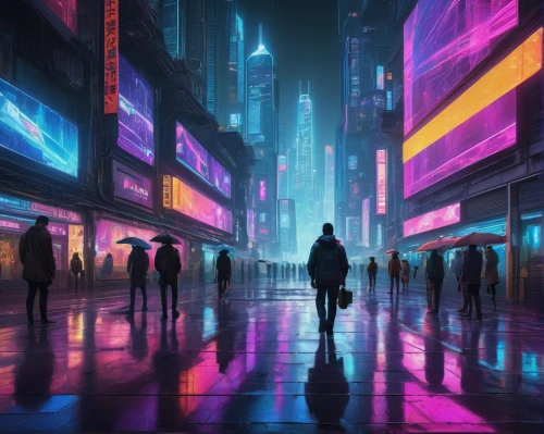 cyberpunk,shinjuku,tokyo,tokyo city,futuristic,cityscape,dystopian,pedestrian,futuristic landscape,metropolis,ultraviolet,colorful city,vapor,neon lights,shibuya,neon arrows,neon ghosts,urban,neon light,city lights,Illustration,Retro,Retro 11