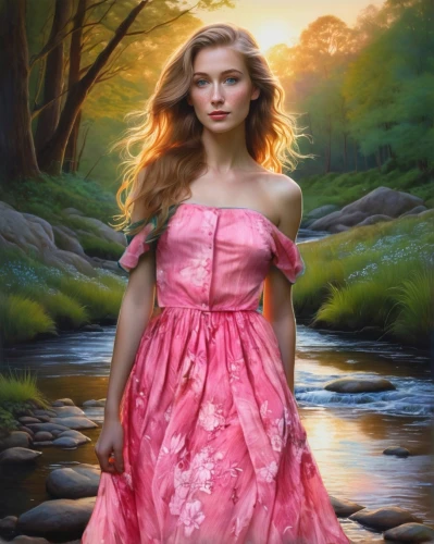 the blonde in the river,girl on the river,world digital painting,girl in a long dress,fantasy portrait,celtic woman,mystical portrait of a girl,romantic portrait,fantasy picture,portrait background,digital compositing,digital painting,photo painting,photoshop manipulation,oil painting on canvas,oil painting,a girl in a dress,faerie,girl in flowers,fantasy art