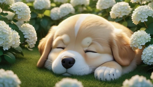 cute puppy,golden retriever puppy,blanket of flowers,sleeping dog,napping,golden retriever,flower blanket,golden retriver,puppy,canine rose,sleeping,sleeping rose,asleep,sleeping beauty,flower background,nap,sleepy,dog illustration,zzz,sleepy sheep,Unique,3D,3D Character