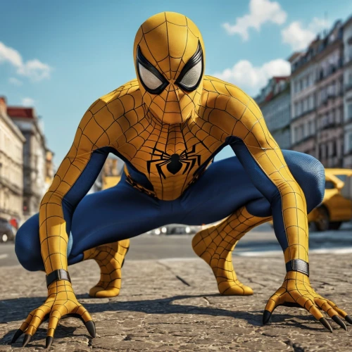 spider-man,the suit,spider bouncing,spiderman,spider the golden silk,spider man,peter,yellow,superhero background,spider,marvel comics,walking spider,3d render,webs,3d rendered,peter i,webbing,fighting stance,stud yellow,web,Photography,General,Realistic