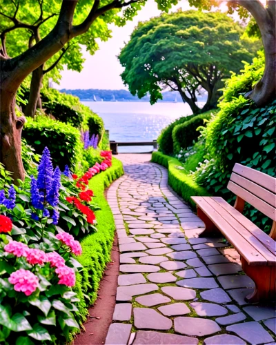 garden bench,outdoor bench,park bench,wooden bench,benches,red bench,nature garden,bench,stone bench,japan garden,bench by the sea,wood bench,background view nature,english garden,climbing garden,landscape background,garden of eden,flower bed,flower garden,landscaping,Illustration,Realistic Fantasy,Realistic Fantasy 19