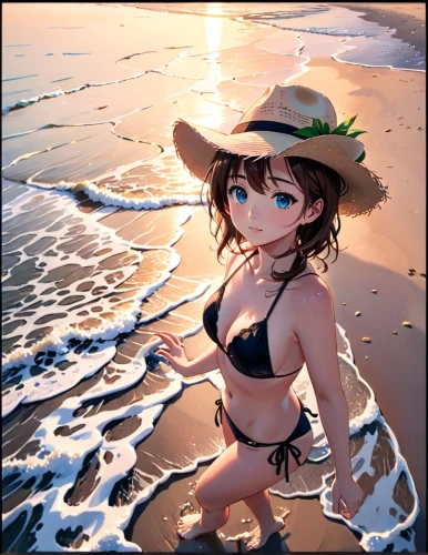 beach background,beach scenery,straw hat,sun hat,high sun hat,miku maekawa,akko,honmei choco,summer hat,yui hirasawa k-on,ocean,honolulu,himuto,sea,sun and sea,by the sea,seaside,sanya,llenn,beautiful beach,Anime,Anime,Realistic